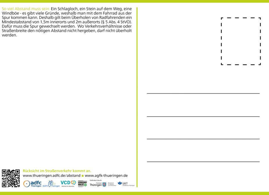 Postkarte: Rückseite ostkartenrückseite mit Informationen zum Mindesüberholabstand.